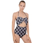 Black Cats On Gray Scallop Top Cut Out Swimsuit