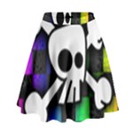 Checker Rainbow Skull High Waist Skirt