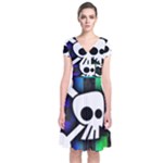 Checker Rainbow Skull Short Sleeve Front Wrap Dress