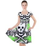 Deathrock Skull Cap Sleeve Midi Dress