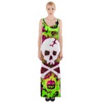 Deathrock Skull & Crossbones Thigh Split Maxi Dress