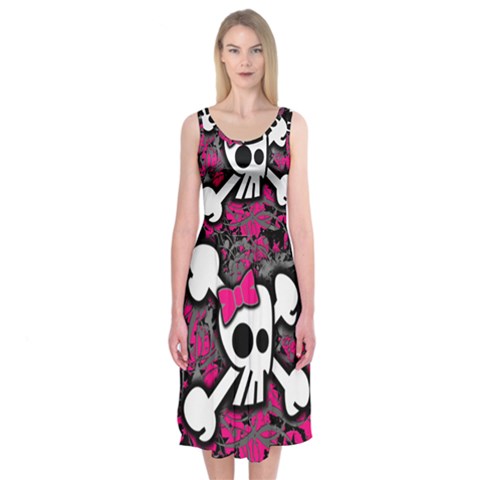 Girly Skull & Crossbones Midi Sleeveless Dress from UrbanLoad.com
