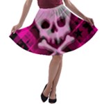 Pink Plaid Skull A-line Skater Skirt