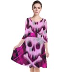 Pink Plaid Skull Quarter Sleeve Waist Band Dress