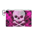 Pink Plaid Skull Canvas Cosmetic Bag (Medium)