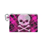 Pink Plaid Skull Canvas Cosmetic Bag (Small)