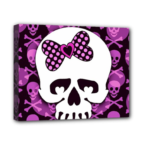 Pink Polka Dot Bow Skull Canvas 10  x 8  (Stretched) from UrbanLoad.com