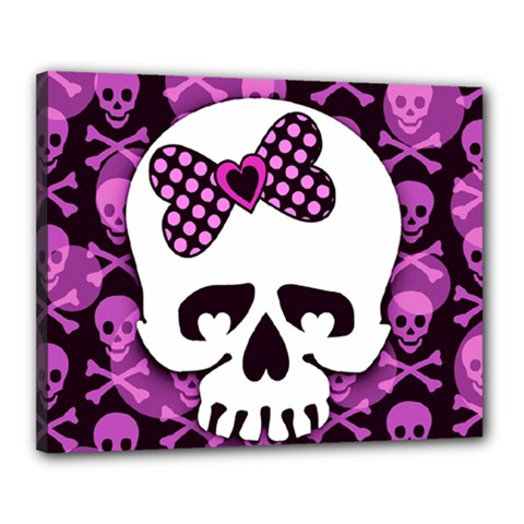 Pink Polka Dot Bow Skull Canvas 20  x 16  (Stretched) from UrbanLoad.com