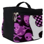 Pink Polka Dot Bow Skull Make Up Travel Bag (Small)