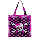 Pink Star Skull Zipper Grocery Tote Bag