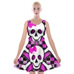 Pink Star Skull Velvet Skater Dress