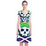 Rainbow Skull Short Sleeve Front Wrap Dress