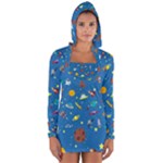Space Rocket Solar System Pattern Long Sleeve Hooded T-shirt