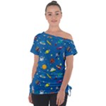 Space Rocket Solar System Pattern Tie-Up Tee