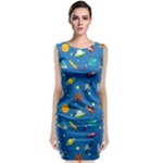 Space Rocket Solar System Pattern Sleeveless Velvet Midi Dress
