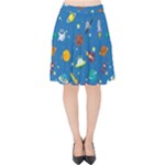 Space Rocket Solar System Pattern Velvet High Waist Skirt
