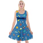 Space Rocket Solar System Pattern Reversible Velvet Sleeveless Dress