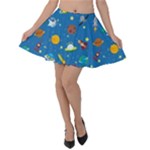 Space Rocket Solar System Pattern Velvet Skater Skirt