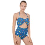 Space Rocket Solar System Pattern Scallop Top Cut Out Swimsuit