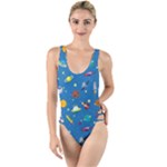 Space Rocket Solar System Pattern High Leg Strappy Swimsuit