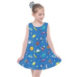 Space Rocket Solar System Pattern Kids  Summer Dress