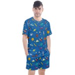 Space Rocket Solar System Pattern Men s Mesh Tee and Shorts Set