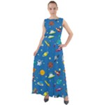 Space Rocket Solar System Pattern Chiffon Mesh Boho Maxi Dress