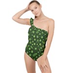 Seamless Pattern With Viruses Frilly One Shoulder Swimsuit