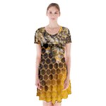 Honeycomb With Bees Short Sleeve V-neck Flare Dress