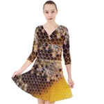 Honeycomb With Bees Quarter Sleeve Front Wrap Dress