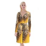 Honeycomb With Bees Long Sleeve Velvet Front Wrap Dress