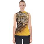 Honeycomb With Bees Mock Neck Shell Top