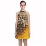 Honeycomb With Bees Velvet Halter Neckline Dress 