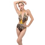Honeycomb With Bees Plunging Cut Out Swimsuit