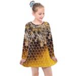 Honeycomb With Bees Kids  Long Sleeve Dress