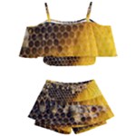Honeycomb With Bees Kids  Off Shoulder Skirt Bikini