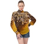 Honeycomb With Bees High Neck Long Sleeve Chiffon Top