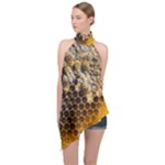 Honeycomb With Bees Halter Asymmetric Satin Top