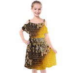 Honeycomb With Bees Kids  Cut Out Shoulders Chiffon Dress