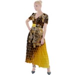 Honeycomb With Bees Button Up Short Sleeve Maxi Dress
