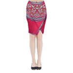 Red Mandala Midi Wrap Pencil Skirt