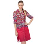 Red Mandala Long Sleeve Mini Shirt Dress