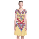 Yellow Mandala Short Sleeve Front Wrap Dress
