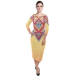 Yellow Mandala Quarter Sleeve Midi Velour Bodycon Dress