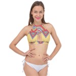 Yellow Mandala Cross Front Halter Bikini Top
