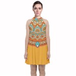 Sunshine Mandala Velvet Halter Neckline Dress 