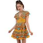 Sunshine Mandala Flutter Sleeve Wrap Dress