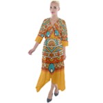 Sunshine Mandala Quarter Sleeve Wrap Front Maxi Dress
