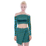 0059 Comic Head Bothered Smiley Pattern Off Shoulder Top with Mini Skirt Set