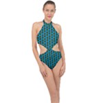 0059 Comic Head Bothered Smiley Pattern Halter Side Cut Swimsuit